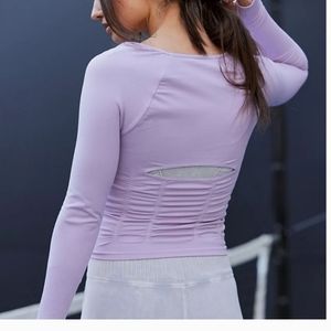 Free People! Movement Good Karma Ruched Longsleeve Crop Top in Elderberry Blush